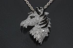 aLEm Pendant Horse Head  with white und black Zirconia 925/- Silver rhodium plated