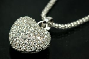 aLEm Pendant Glittering Heart and Love with Zirconia 925/- Silver rhodium plated, polished,