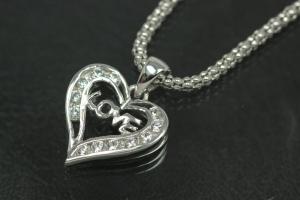 aLEm Anhänger Sweet Heart mit LOVE Schrift und Zirkonia  925/- Silber rhodiniert,  poliert,