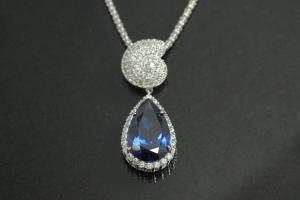 aLEm Pendant tanzanit colour faceted Teardrop and Top as a Ammonite 925/- Silver rhodium plated and white Zirconia