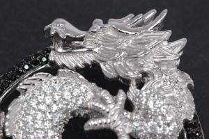 aLEm Pendant Dragon of Force 925/- Silver rhodium plated with Zirconia,