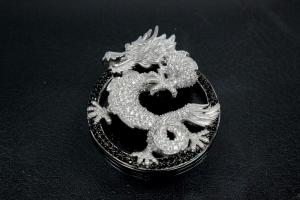 aLEm Pendant Dragon of Force 925/- Silver rhodium plated with Zirconia,