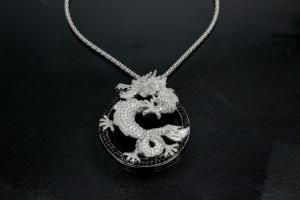 aLEm Pendant Dragon of Force 925/- Silver rhodium plated with Zirconia,