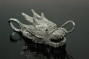 aLEm Drachenkopf Anhänger Dragon of Soul 925/- Silber rhodiniert mit Zirkonia