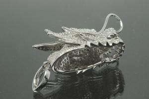 aLEm Drachenkopf Anhänger Dragon of Soul 925/- Silber rhodiniert mit Zirkonia