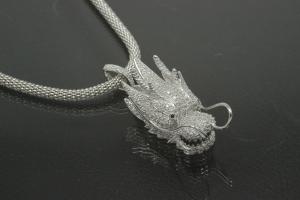 aLEm Drachenkopf Anhänger Dragon of Soul 925/- Silber rhodiniert mit Zirkonia