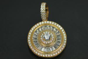 aLEm Pendant Global World Circle 925/- Silver gold plated with Zirconia,