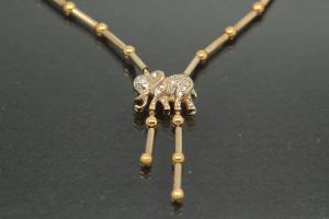 aLEm Elephant necklace 750/-Gold / Whitegold with Diamonds totally 0,19ct w/si withbolt clasp and security eight,