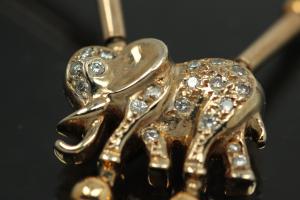 aLEm Elephant necklace 750/-Gold / Whitegold with Diamonds totally 0,19ct w/si withbolt clasp and security eight,