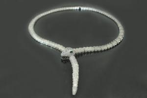 aLEm Necklace White Texas Rat Snake 925/- Silver rhodium plated, approx size length 50mm, snake head high 22,5mm, wide16,5mm, thickness 13,5mm, body wide 10,0mm up to 7,5mm, necklace midsection 87mm,  snake body up to the head 63,0mm,