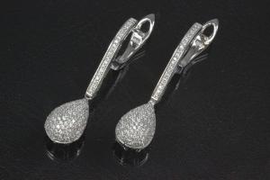 aLEm Ohrhänger mit Klappbügel Glittering World 925/- Silber rhodiniert, ca.Maße H 40,0mm incl. Brisur, B 2,5mm, MS 2,6mm, Tropfen 13,0 x 9,5mm MS 9,3mm,