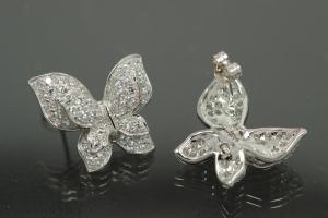 aLEm Earring Butterfly 925/- Silver rhodium plated with Zirconia, approx size.high 19,0mm, wide20,0mm, thickness 7,00mm, with ear post.