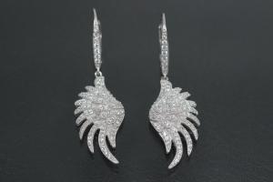 aLEm Ohrhänger Engelsflügel 925/- Silber rhodiniert ca.Maße Länge ca. 42,0mm incl. Brisur, Breite 11,5mm, MS3,00mm,