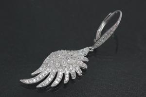 aLEm Earring Angel Wing 925/- Silver rhodium plated with Zirconia, approx size. length 42,0mm incl. leverback, wide 11,5mm, thickness 3,00mm,