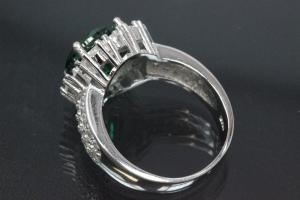 aLEm Ring with small white and big emerald green Zirconia 925/- Silver rhodium plated