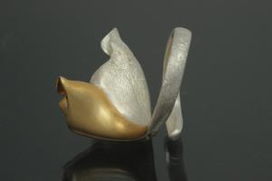 aLEm Blütenring  Calla by alain LE mondial 925/- Silber teilvergoldet mit zwei Navettgranaten,