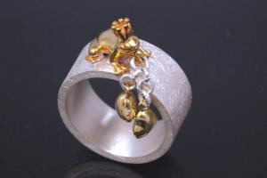 aLEm Ring Goldfröschchen der Liebenden mit Herzen by alain LE mondial 925/- Silber mit Teilvergoldung