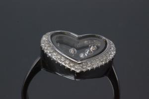 aLEm Ring heart with moving Zirconia between two glasses  in the center 925/- Silver rhodium plated