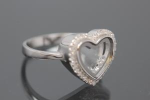 aLEm Ring heart with moving Zirconia between two glasses  in the center 925/- Silver rhodium plated