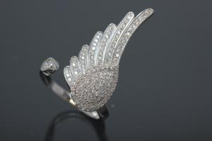 aLEm Ring Angel Wing Wing of Freedom 925/- Silver rhodium plated with white Cubic Zirconia