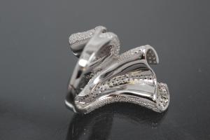 aLEm Ring Glitzernde wilde Wellen - Glittering Wild Waves 925/- Silber rhodiniert mit weißen Zirkonia