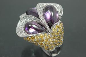 aLEm Ring Sprießende Calla - Sprouting Calla 925/- Silber rhodiniert mit weißen/gelben/amethystfarbenen Zirkonia