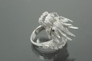 aLEm Ring Drachen des Ruhms - Dragon of Glory 925/- Silber rhodiniert mit weißen Zirkonia