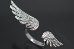 aLEm Ring Angel Wing Wing of Freedom 925/- Silver rhodium plated with white Cubic Zirconia